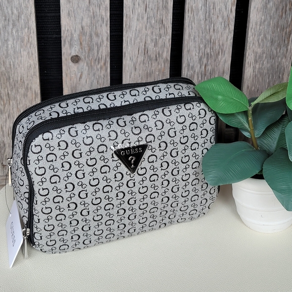 Guess Faux Leather Monogram Black and Gray Travel Bag - Picture 2 of 12